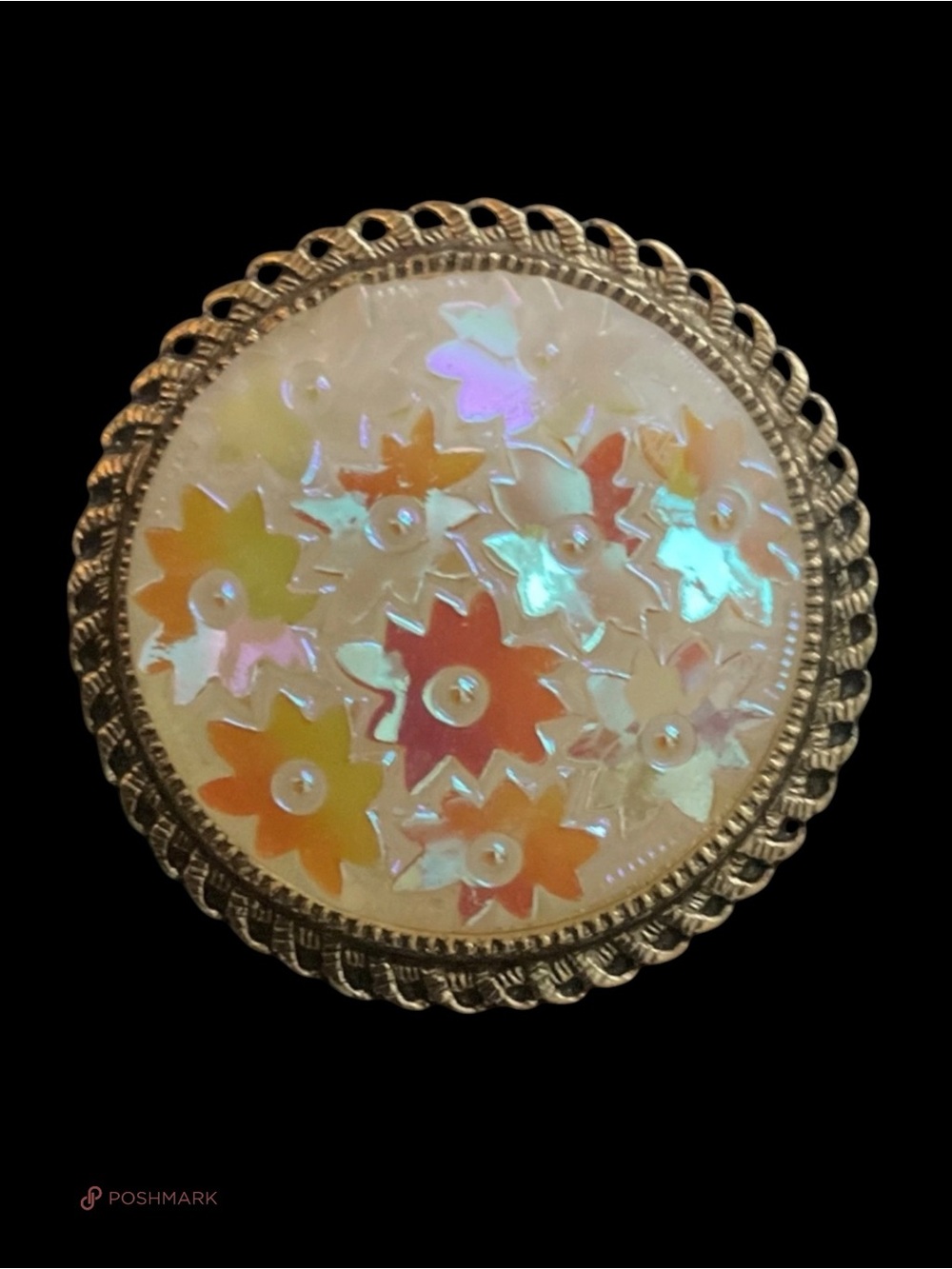 💖 Vintage Western Germany Gold Tone Iridescent Floral Scarf Clip 💖